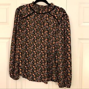 NWT LOFT size large black floral blouse